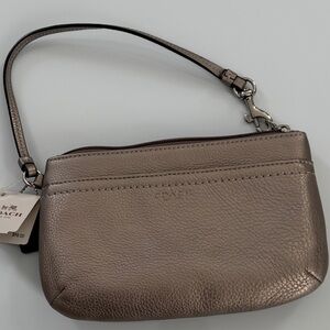 Coach Metallic Taupe Leather Wristlet